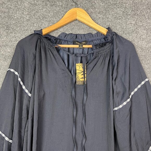 NWT Suzanne Betro Women's Tie Neck Ballon Sleeves Tunic Blouse SZ M - Picture 3 of 8